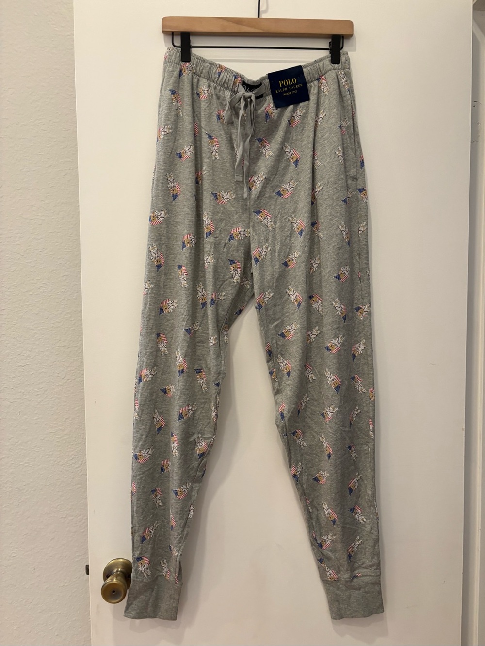 NWT Polo Ralph Lauren Bear American Flag Print Jogger Pants Pajamas 4th of July